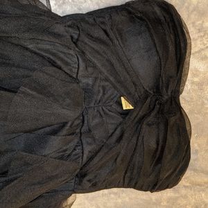 Strapless womens black ruffled dress